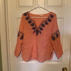 Solitaire blouse.      EUC.     Size large. Coral and navy blue.  ❤️